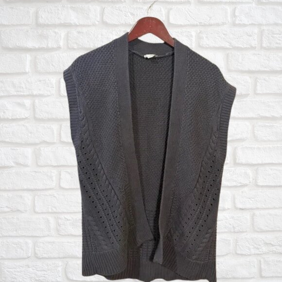 Gap Gray Open Front Knit Cardigan Vest Sleeveless Layering Sweater Boho Cottage - Picture 1 of 8